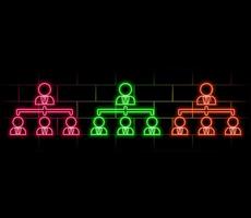Neon light glow effect. Group line icon. Business management sign. Teamwork symbol. 3d line neon glow icon. Brick wall banner. Group outline. vector
