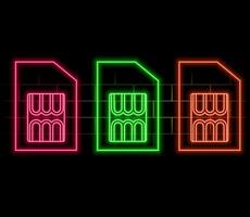 Sim Card. Simple Thin Line Neon Icon for Telecommunication UI UX Design in Websites and Mobile Apps. Sim card neon style icon. image. EPS10. Dark background..pink vector