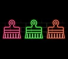 Set line Paint roller brush, and Notebook. Glowing neon icon. vector