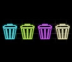 Purple neon flat graphic design for the delete or trash can icon. Icon of a recycle bin. Stylish flat design dustbin icon. garbage can, trash can, and trash bin icon vector