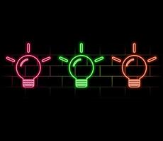 Outline neon electric lamp icon. Glowing neon lightbulb with rays of light, bulb pictogram. Idea and solution, business innovation, creative energy, inspiration power and creativity. icon set vector