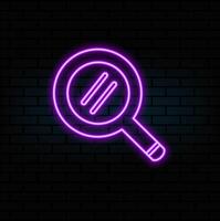 Magnifying glass neon sign. Magnifier glowing icon. illustration for design. Science concept. vector