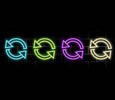 Digital money send, currency exchange sign. Neon futuristic transfer arrow icon. Web trade symbol. Mutual exchange of information isolated on blue background vector