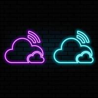 Cloud sign icon, cloud computing with wifi signal, simple and flat illustration. neon style. vector