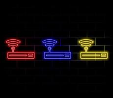 Network Router neon icon. Wifi router, wireless broadband modem. Communication Access Network. stock illustration. vector