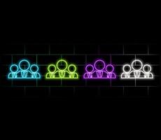 Outline neon community icon. Glowing neon team work and collaboration, social group pictogram. Business club and community, people, teamwork and partnership, company, user audience. icon set vector