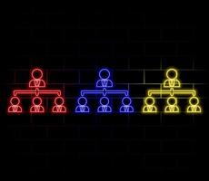 Neon line a team of people icon, 3 people icon animated on black background, vector