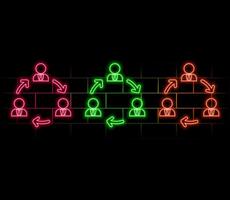 Glowing neon line Users group icon isolated on black background. Group of people icon. Business avatar symbol - users profile icon. vector