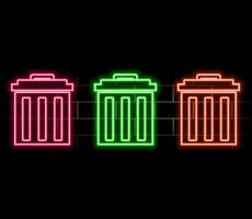Glowing neon line Trash can icon isolated on black background. Trash bin sign. Recycling basket icon. Office trash icon. Colorful outline concept. illustration vector