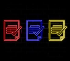 Glowing neon line Clipboard with checklist icon isolated on black background. Control list symbol. Survey poll or questionnaire feedback form. yellow. vector