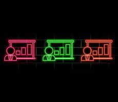 Futuristic Neon Glowing Presentation Chart Icon Featuring Financial Data and Analytics, Illuminating Dark Background with Vibrant Blue Light. vector