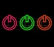 Neon glowing power button icon. Neon light power button turning on and off. neon Power Button icon on the black background. vector