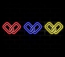 Glowing link line icon, connection and communication, chain symbol, futuristic technology with purple neon glow in the smoke, business background vector