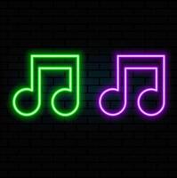 Bright musical note icon on black background.Set neon line music icon illustration on black background. vector