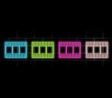 Outline neon clapperboard icon. Glowing neon clapper board with play sign. Cinema editor, production, movie shooting, music clip recording. Filmmaking studio, multimedia editor. icon set vector