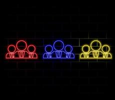 Glowing neon line Users group icon isolated on black background. Group of people icon. Business avatar symbol - users profile icon. vector
