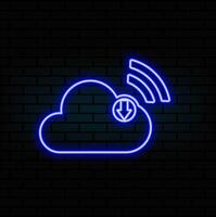 download multimedia file document from cloud management. download digital file of image and content. App with data transfer notification icon. neon style.. blue. vector