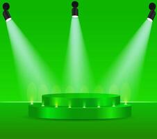 3D green podium background with green cylinder pedestal and reflective light scene. Platforms mockup supports product display presentation. Abstract pastel composition in minimalist design. vector