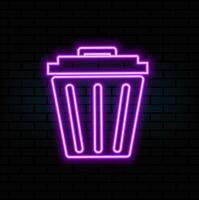 Blue neon flat graphic design for the delete or trash can icon. Icon of a recycle bin. Stylish flat design dustbin icon. garbage can, trash can, and trash bin icon vector