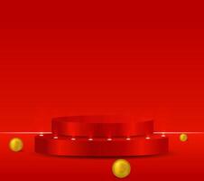 Red studio room background. 3D abstract studio room with pedestal podium. Space for selling products on the website. Empty room with light effect. Business backdrop. illustration. vector