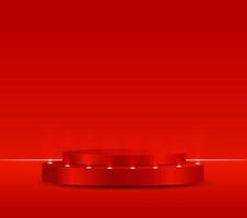 Red podium mini stage for product presentation, isolated object vector