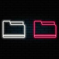 Copy files neon icon. Simple thin line, outline of web, minimalistic icons for UI and UX, website or mobile application isolated on brick wall. pink color. vector