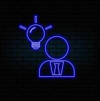 Neon thinking man sitting on a stool silhouette icon black color illustration flat style simple imagein circle round red color illustration image flat style light vector