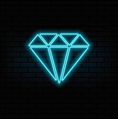 Neon diamond icon. Glowing neon gem sign, jewel in vivid colors. Bright brilliant, luxury gemstone, diamond gift, royal jewelry, crystal shape. Icon set, sign, symbol for UI. illustration