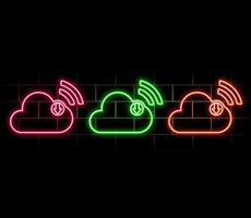 3d download multimedia file document from cloud management. download digital file of image and content. App with data transfer notification icon. neon style.. pink color. vector