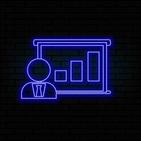 Neon light glow effect. Presentation line icon. Education board sign. Lecture with Charts symbol. 3d line neon glow icon. Brick wall banner. Presentation outline. vector