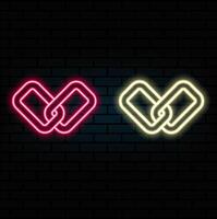 Link icon. Hyperlink chain symbol. Simple icon. Pink neon style on brick wall background. pink color. vector