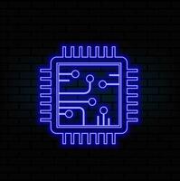 Glowing neon line Computer processor with microcircuits CPU icon isolated on black background. Chip or cpu with circuit board. Micro processor. .blue vector