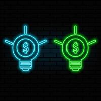 Big idea concept design,Light bulb concept.Dollar sign in light bulb. neon style. vector
