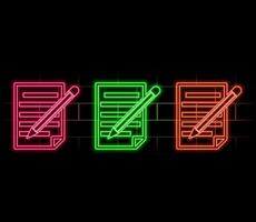 Glowing neon line Clipboard with checklist icon isolated on black background. Control list symbol. Survey poll or questionnaire feedback form. pink color. vector
