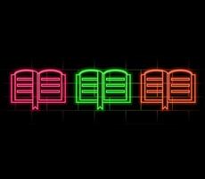 Notebook neon sign. Notepad with text glowing icon. illustration for design. School concept. vector