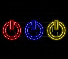 Neon bright glowing cyber power button on blue green color. vector