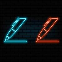 Neon glowing brown color editing pen icon. pen icon with a glowing neon effect..orange vector