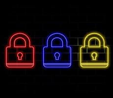 Cyber security concept. Neon icon. Padlock, lock. Privacy concept. Flat button. Digital background vector