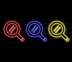 Magnifying Glass Icon Neon Light in many colors.Magnifying glass icon with glowing neon line isolated on black background. Zoom, search, and business symbol. vector