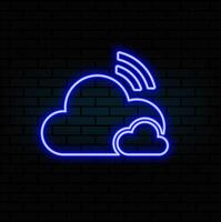Free WiFi cloud and radio waves icon set. neon style. blue color. vector
