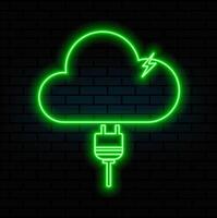 cloud cables and plugs logo design combination, electricity, internet, data, logo design icon, symbol, , creative idea. neon style. green color. vector