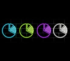 Pie chart percentage set. Pie chart diagram, circular round chart. neon style. purple color. vector