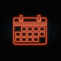 Calendar with checkmark neon icon in line style. Save the date, tick symbol. illustration..orange vector
