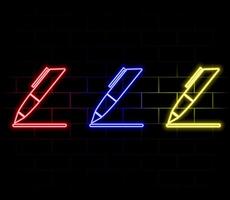 Neon glowing brown color editing pen icon. pen icon with a glowing neon effect. vector