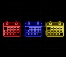 Calendar with checkmark neon icon in line style. Save the date, tick symbol. illustration. vector