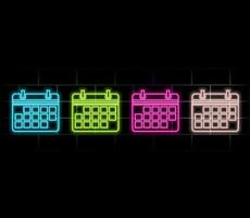 Calendar with checkmark neon icon in line style. Save the date, tick symbol. illustration..green vector