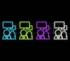 Men and women group, speech bubble talk. neon style. People crowd voice, blogger panel. Message noise, Network Connect Idea. Abstract Background. Social Media communication, discussion. vector