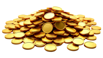 Isolated gold coins arranged in a pile, perfect for enhancing visuals related to wealth and prosperity. png