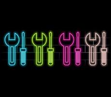 Neon light glowing with setting icon. Bright animation of tools symbol. bright sign. vector