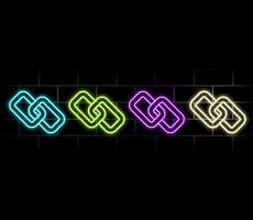 Link icon. Hyperlink chain symbol. Simple icon. Pink neon style on brick wall background. Light icon vector